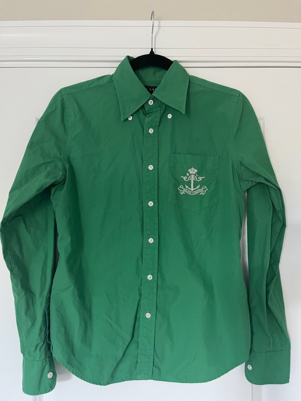 Ralph Lauren Green Long-Sleeve Button-Down Shirt with Chest Embroidery